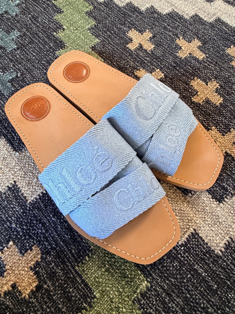 Chloé Woody Flat Slide Sandals Size 42 Washed Blue Fits like 9-9.5! - Picture 3 of 11